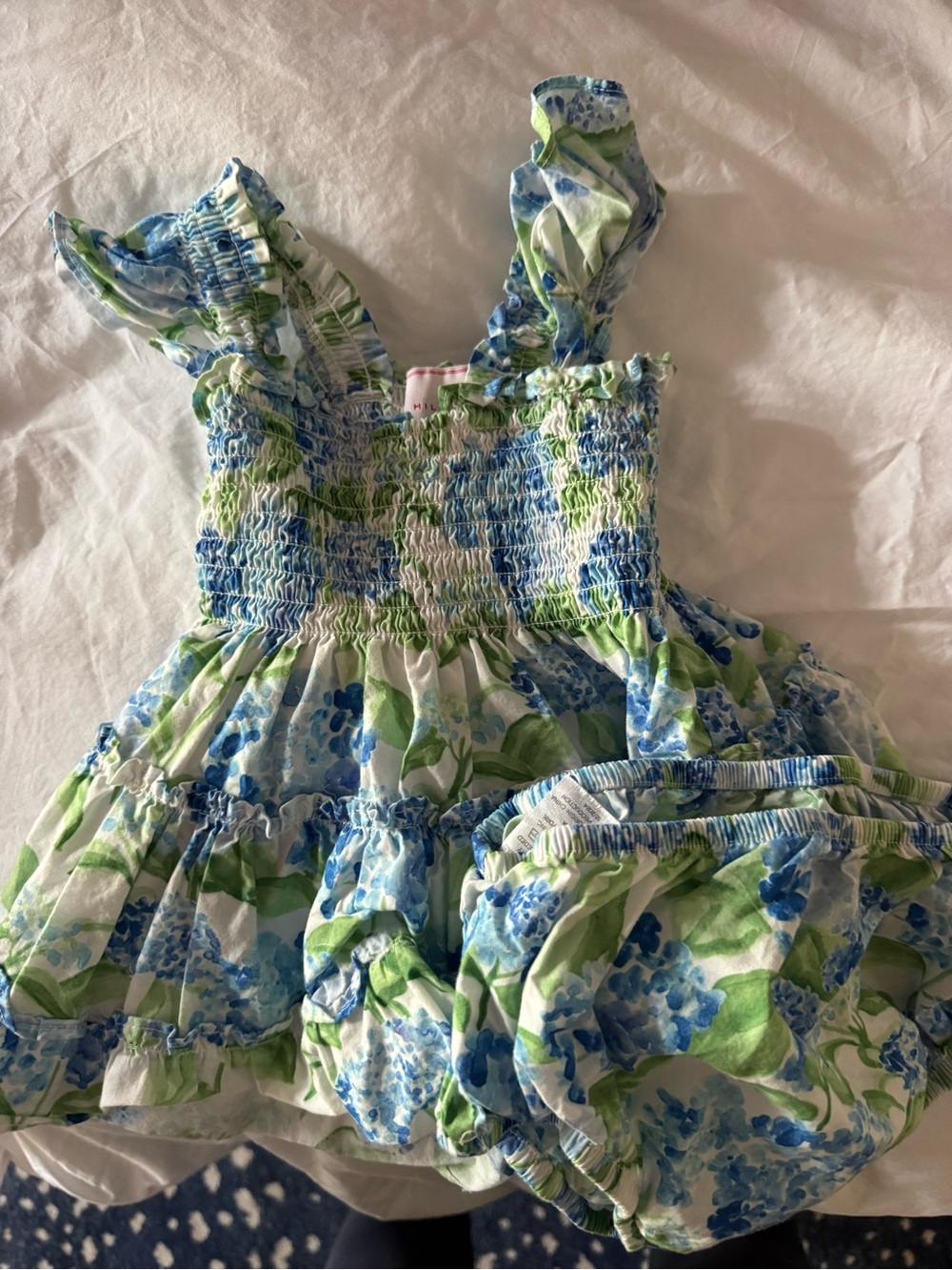Hill House Blue and Green Floral Smocked Dress with Bloomers